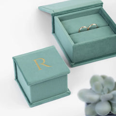 Wedding Ring Box Best Seller, Personalized Ring Box, Jade Green Velvet Ring Box with Slot Cushion