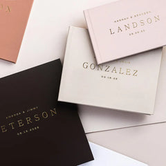 Minimalist Slate Blue & Gold Wedding Guest Book