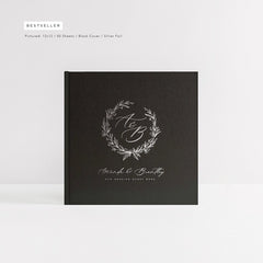 Monogrammed Black & Silver Wreath Wedding Guest Book