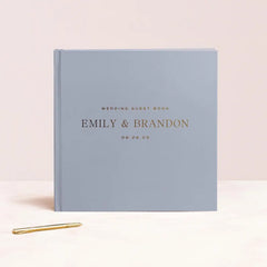 Minimalist Slate Blue & Gold Wedding Guest Book